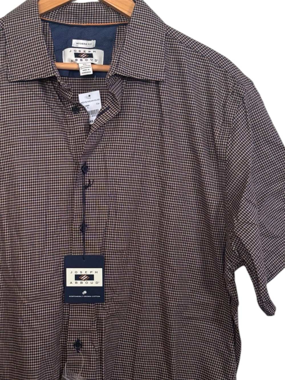 💥 NWT Joseph Abboud Blue and Yellow Check Short Sleeve Button-Down Shirt